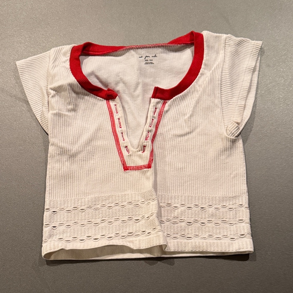 Urban Outfitters White Tee with Red Accents